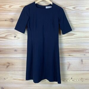 MM. Lafleur New York Sheath Dress 2 Navy Square Neck Crepe Career Classic